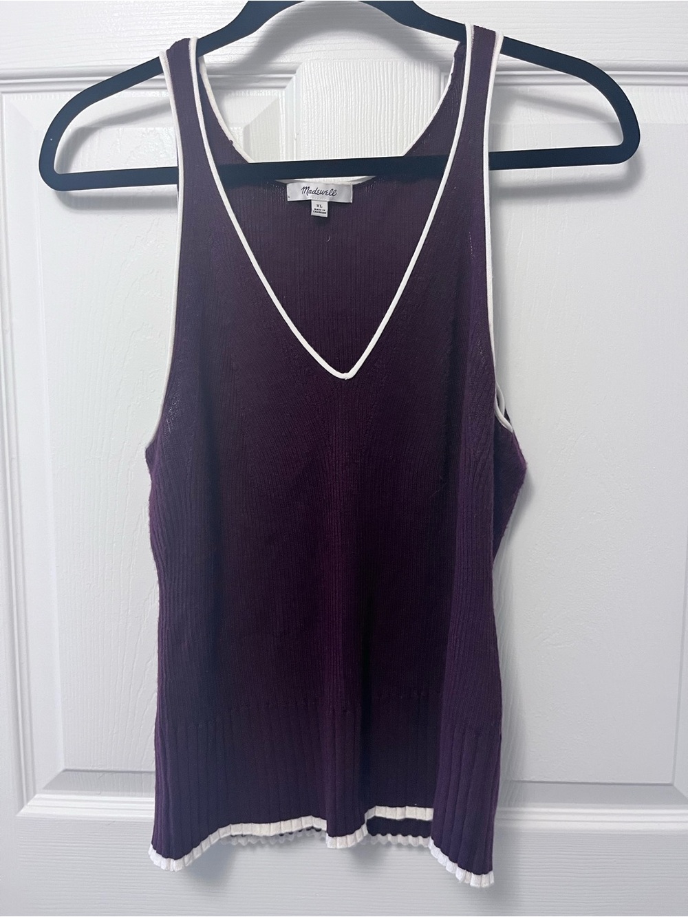 Madewell Burgundy Merino Wool and Silk  Tank Top with White Trim